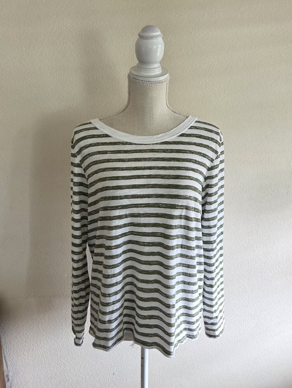 Elliott Lauren Womens Striped Long Sleeve Shirt Size Large Lightweight